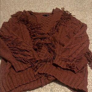 American Eagle Outfitters Brown Cardigan Sweater with Ruffle Details